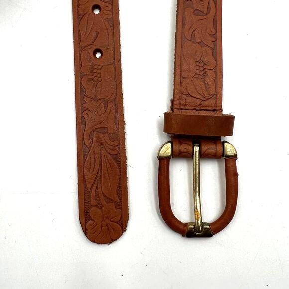 Tooled Leather Belt The Ritz Accessories Floral Motif Tan main image 4